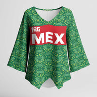 Mexico WC26 Custom Kimono Sleeve Blouse Minimalist Aztec Eagle Green Color