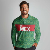 Mexico WC26 Custom Long Sleeve Polo Shirt Minimalist Aztec Eagle Green Color