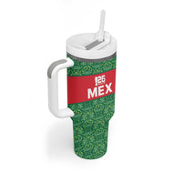 Mexico WC26 Custom Tumbler With Handle Minimalist Aztec Eagle Green Color