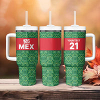 Mexico WC26 Custom Tumbler With Handle Minimalist Aztec Eagle Green Color