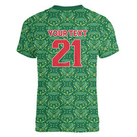 Mexico WC26 Custom Women V-Neck T-Shirt Minimalist Aztec Eagle Green Color