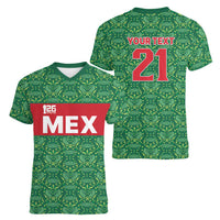 Mexico WC26 Custom Women V-Neck T-Shirt Minimalist Aztec Eagle Green Color