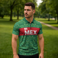 Mexico WC26 Custom Zipper Polo Shirt Minimalist Aztec Eagle Green Color