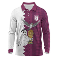 Qatar WC26 Custom Long Sleeve Polo Shirt Funny La'eeb with Arabic Pattern