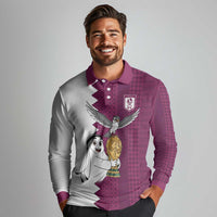 Qatar WC26 Custom Long Sleeve Polo Shirt Funny La'eeb with Arabic Pattern
