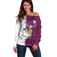 Qatar WC26 Custom Off Shoulder Sweater Funny La'eeb with Arabic Pattern