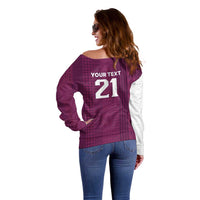 Qatar WC26 Custom Off Shoulder Sweater Funny La'eeb with Arabic Pattern