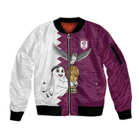 Qatar WC26 Custom Sleeve Zip Bomber Jacket Funny La'eeb with Arabic Pattern