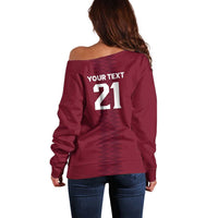 Qatar WC26 Custom Off Shoulder Sweater Maroon One Zigzag Pattern