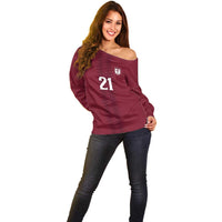 Qatar WC26 Custom Off Shoulder Sweater Maroon One Zigzag Pattern