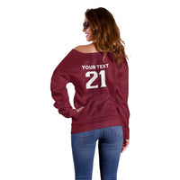 Qatar WC26 Custom Off Shoulder Sweater Maroon One Zigzag Pattern