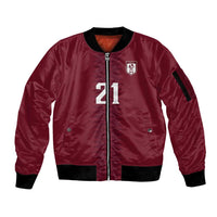 Qatar WC26 Custom Sleeve Zip Bomber Jacket Maroon One Zigzag Pattern