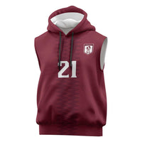 Qatar WC26 Custom Sleeveless Hoodie Maroon One Zigzag Pattern