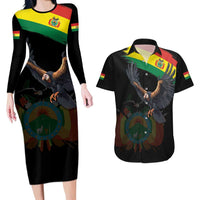 Bolivia Andean Condor Couples Matching Long Sleeve Bodycon Dress and Hawaiian Shirt Grunge Flag Motif