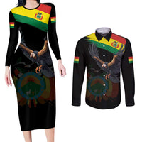 Bolivia Andean Condor Couples Matching Long Sleeve Bodycon Dress and Long Sleeve Button Shirt Grunge Flag Motif