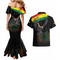 Bolivia Andean Condor Couples Matching Mermaid Dress and Hawaiian Shirt Grunge Flag Motif