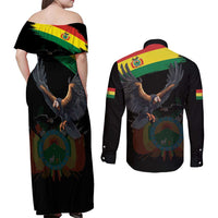 Bolivia Andean Condor Couples Matching Off Shoulder Maxi Dress and Long Sleeve Button Shirt Grunge Flag Motif