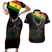 Bolivia Andean Condor Couples Matching Short Sleeve Bodycon Dress and Hawaiian Shirt Grunge Flag Motif