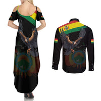 Bolivia Andean Condor Couples Matching Summer Maxi Dress and Long Sleeve Button Shirt Grunge Flag Motif