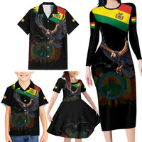 Bolivia Andean Condor Family Matching Long Sleeve Bodycon Dress and Hawaiian Shirt Grunge Flag Motif