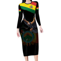 Bolivia Andean Condor Family Matching Long Sleeve Bodycon Dress and Hawaiian Shirt Grunge Flag Motif