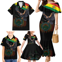 Bolivia Andean Condor Family Matching Mermaid Dress and Hawaiian Shirt Grunge Flag Motif