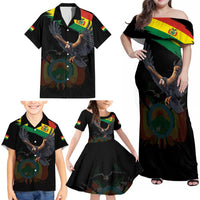 Bolivia Andean Condor Family Matching Off Shoulder Maxi Dress and Hawaiian Shirt Grunge Flag Motif
