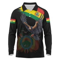 Bolivia Andean Condor Long Sleeve Polo Shirt Grunge Flag Motif