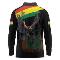 Bolivia Andean Condor Long Sleeve Polo Shirt Grunge Flag Motif