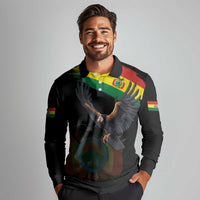 Bolivia Andean Condor Long Sleeve Polo Shirt Grunge Flag Motif