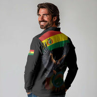 Bolivia Andean Condor Long Sleeve Polo Shirt Grunge Flag Motif