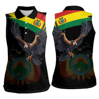 Bolivia Andean Condor Women Sleeveless Polo Shirt Grunge Flag Motif