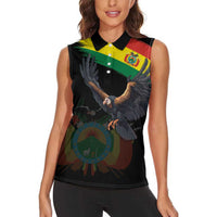 Bolivia Andean Condor Women Sleeveless Polo Shirt Grunge Flag Motif