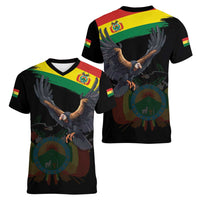 Bolivia Andean Condor Women V-Neck T-Shirt Grunge Flag Motif
