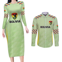 Bolivia Football Custom Couples Matching Long Sleeve Bodycon Dress and Long Sleeve Button Shirt Wiphala Flag Pattern Spirit