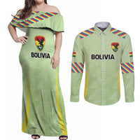 Bolivia Football Custom Couples Matching Off Shoulder Maxi Dress and Long Sleeve Button Shirt Wiphala Flag Pattern Spirit