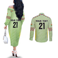 Bolivia Football Custom Couples Matching Off The Shoulder Long Sleeve Dress and Long Sleeve Button Shirt Wiphala Flag Pattern Spirit