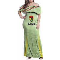 Bolivia Football Custom Family Matching Off Shoulder Maxi Dress and Hawaiian Shirt Wiphala Flag Pattern Spirit