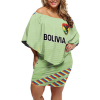Bolivia Football Custom Family Matching Off Shoulder Short Dress and Hawaiian Shirt Wiphala Flag Pattern Spirit