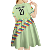Bolivia Football Custom Kid Short Sleeve Dress Wiphala Flag Pattern Spirit