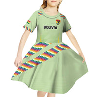 Bolivia Football Custom Kid Short Sleeve Dress Wiphala Flag Pattern Spirit