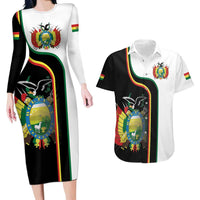 Bolivia Simple Coat of Arm Couples Matching Long Sleeve Bodycon Dress and Hawaiian Shirt