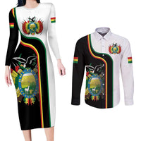 Bolivia Simple Coat of Arm Couples Matching Long Sleeve Bodycon Dress and Long Sleeve Button Shirt