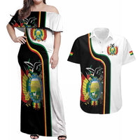 Bolivia Simple Coat of Arm Couples Matching Off Shoulder Maxi Dress and Hawaiian Shirt