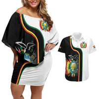 Bolivia Simple Coat of Arm Couples Matching Off Shoulder Short Dress and Hawaiian Shirt