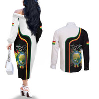 Bolivia Simple Coat of Arm Couples Matching Off The Shoulder Long Sleeve Dress and Long Sleeve Button Shirt