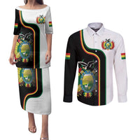 Bolivia Simple Coat of Arm Couples Matching Puletasi and Long Sleeve Button Shirt