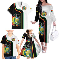 Bolivia Simple Coat of Arm Family Matching Off The Shoulder Long Sleeve Dress and Hawaiian Shirt