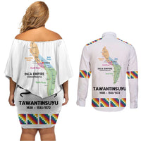 Inca Empire Tawantinsuyu Couples Matching Off Shoulder Short Dress and Long Sleeve Button Shirt Realm of the Four Parts