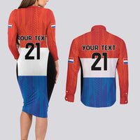 Paraguay Football Custom Couples Matching Long Sleeve Bodycon Dress and Long Sleeve Button Shirt Come On Albirroja with Flag Style